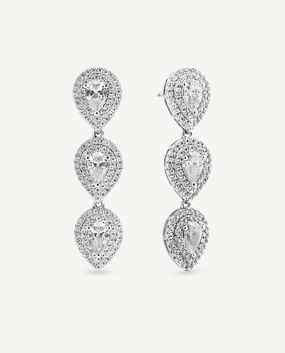 Pendientes largos éclat de plata de ley 925 con baño en platino y circonitas - Vidal & Vidal - Plateado Plateado-1