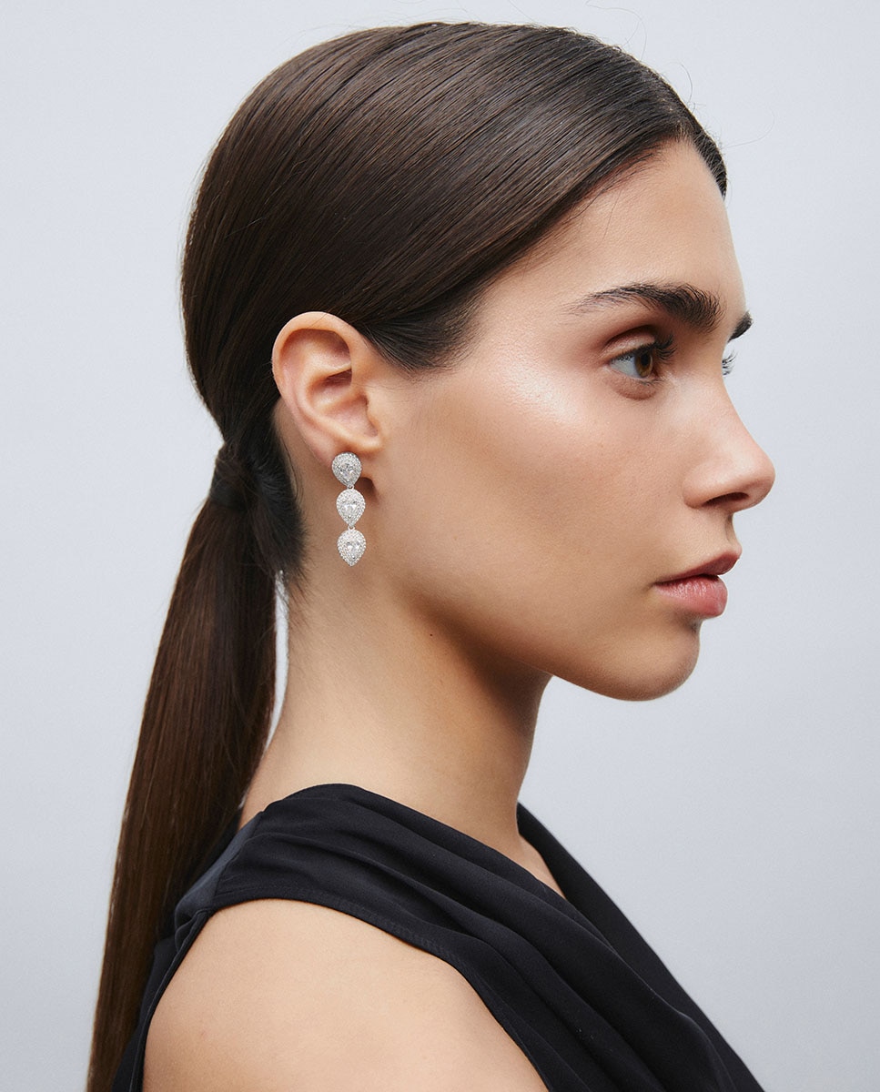 Pendientes largos éclat de plata de ley 925 con baño en platino y circonitas - Vidal & Vidal - Plateado Plateado-3