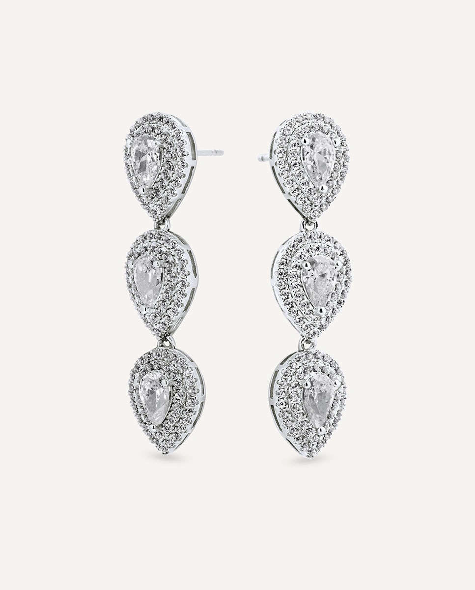 Pendientes largos éclat de plata de ley 925 con baño en platino y circonitas - Vidal & Vidal - Plateado Plateado-4