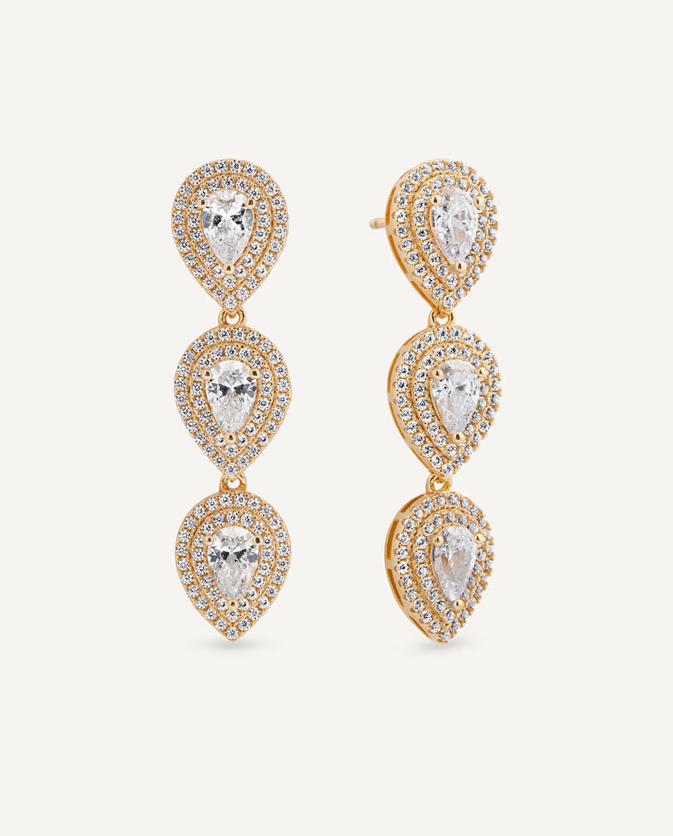 Pendientes largos éclat de plata de ley 925 con baño en oro de 18 kt y circonitas - Vidal & Vidal - Dorado Dorado-1