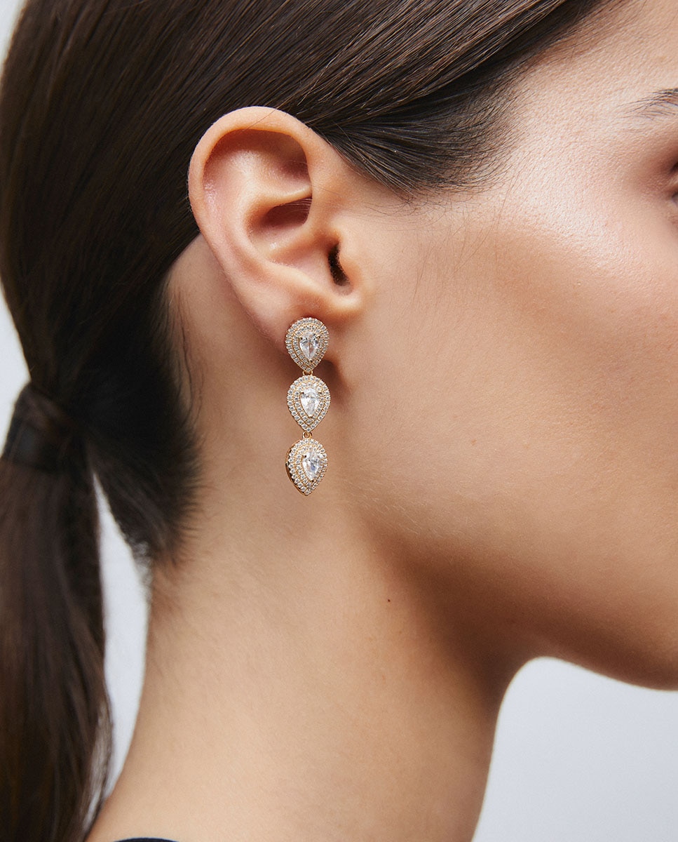 Pendientes largos éclat de plata de ley 925 con baño en oro de 18 kt y circonitas - Vidal & Vidal - Dorado Dorado-2