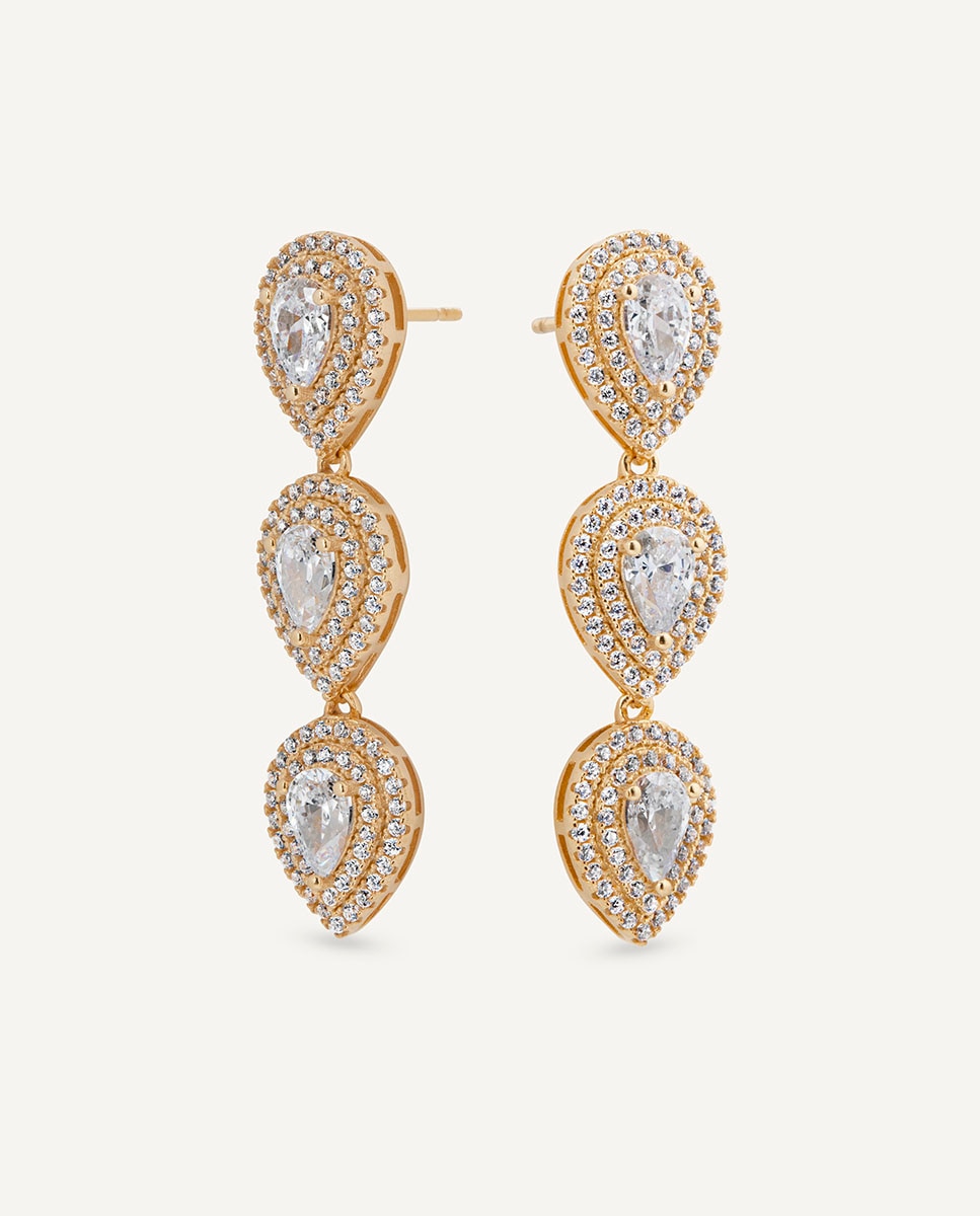 Pendientes largos éclat de plata de ley 925 con baño en oro de 18 kt y circonitas - Vidal & Vidal - Dorado Dorado-4