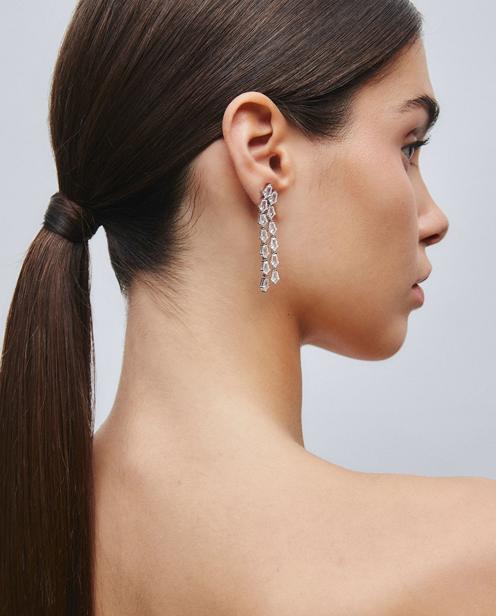 Pendientes largos luce de plata de ley 925 con baño en platino y circonitas - Vidal & Vidal - Plateado Plateado-2