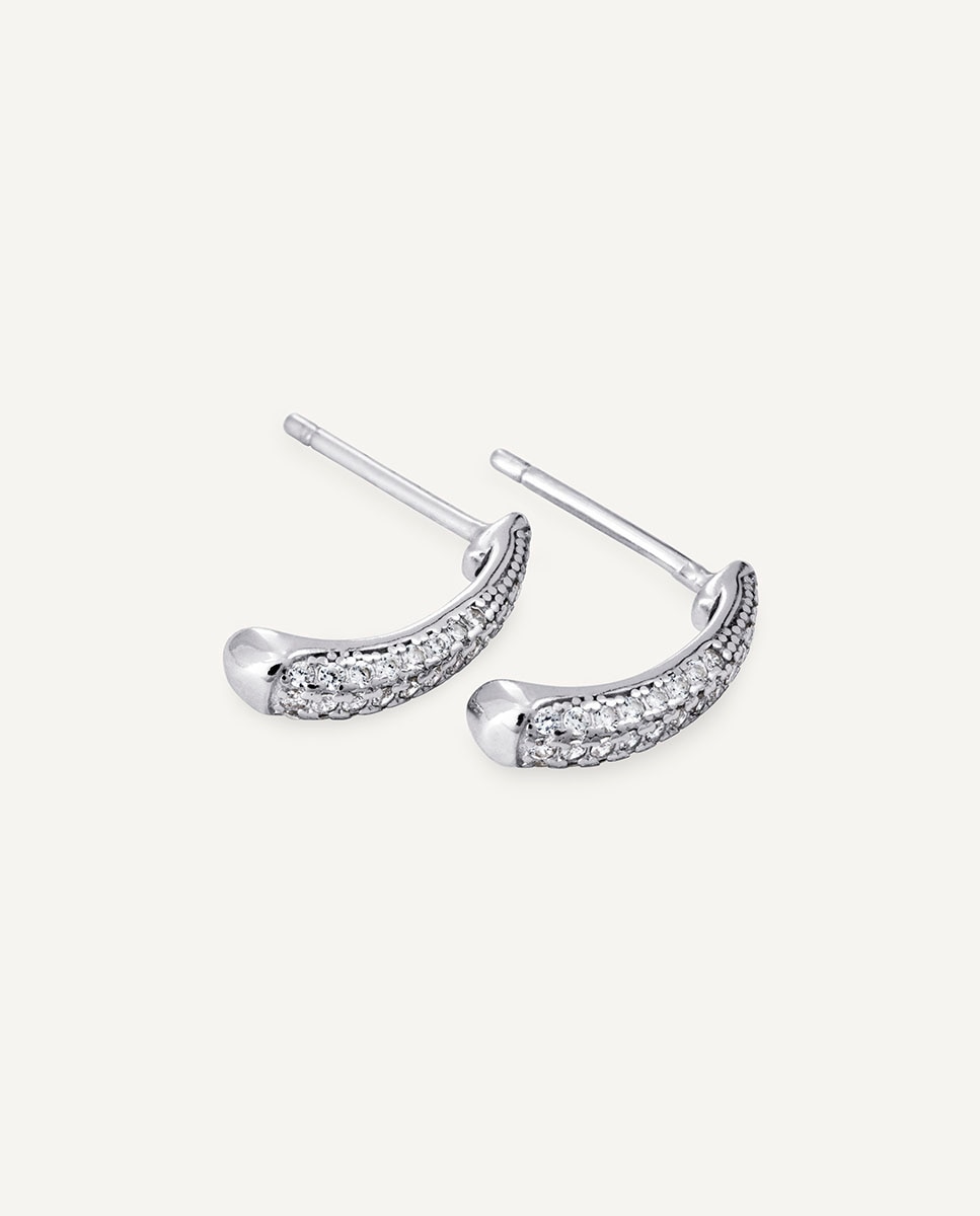 Pendientes semiluna aria de plata de ley 925 con circonitas - Vidal & Vidal - Plateado Plateado-4