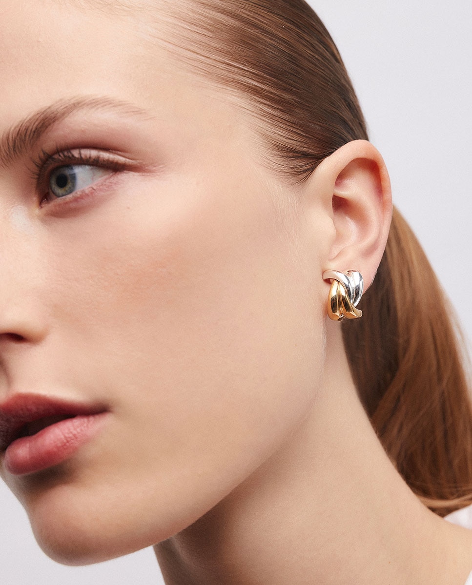 Pendientes gruesos bow bañados en oro de 18 kt - Vidal & Vidal - Dorado Dorado-2