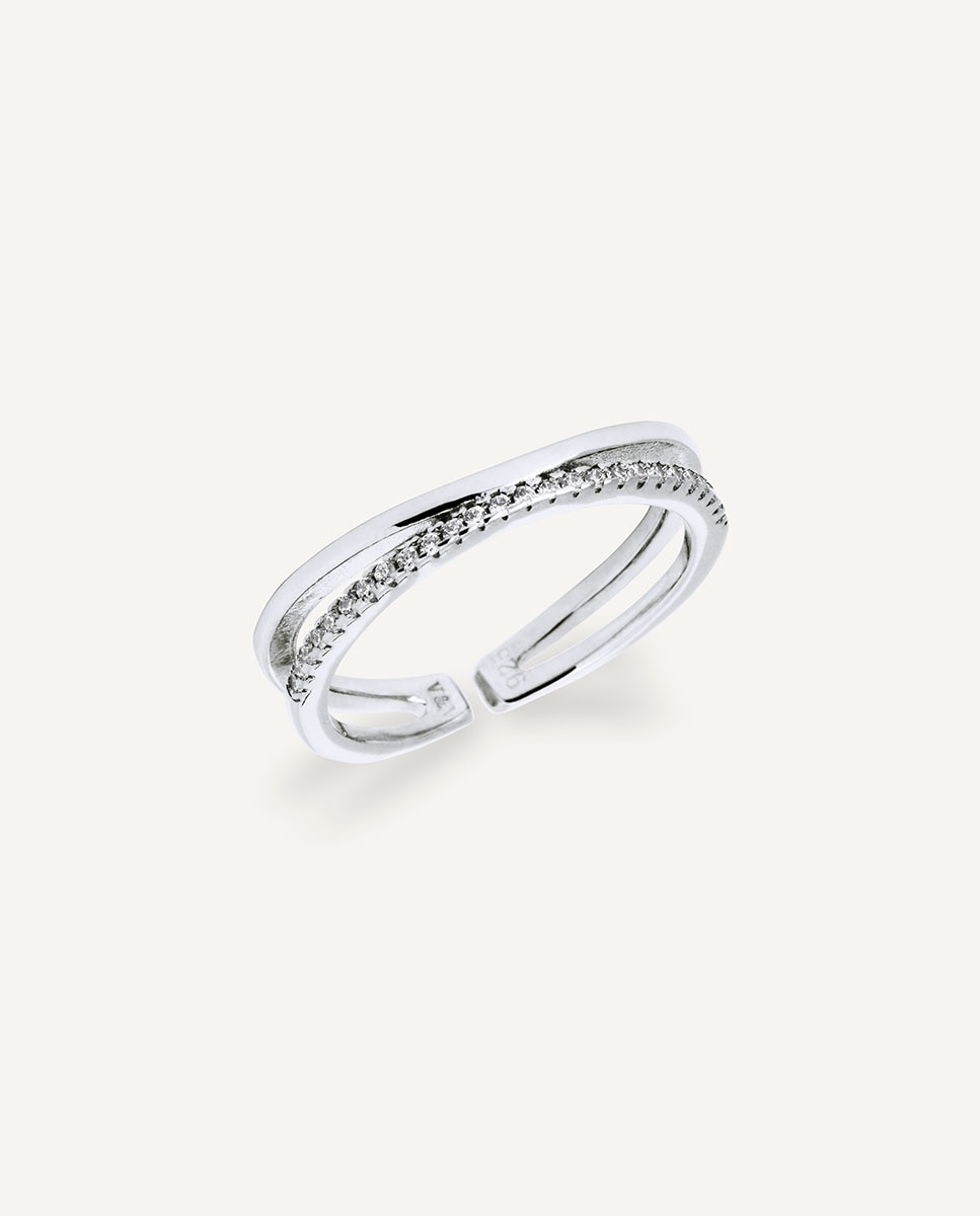 Imagen 1 de Anillo entrelazado dúo twin de plata de ley 925 con circonitas - Vidal & Vidal - Plata Plata