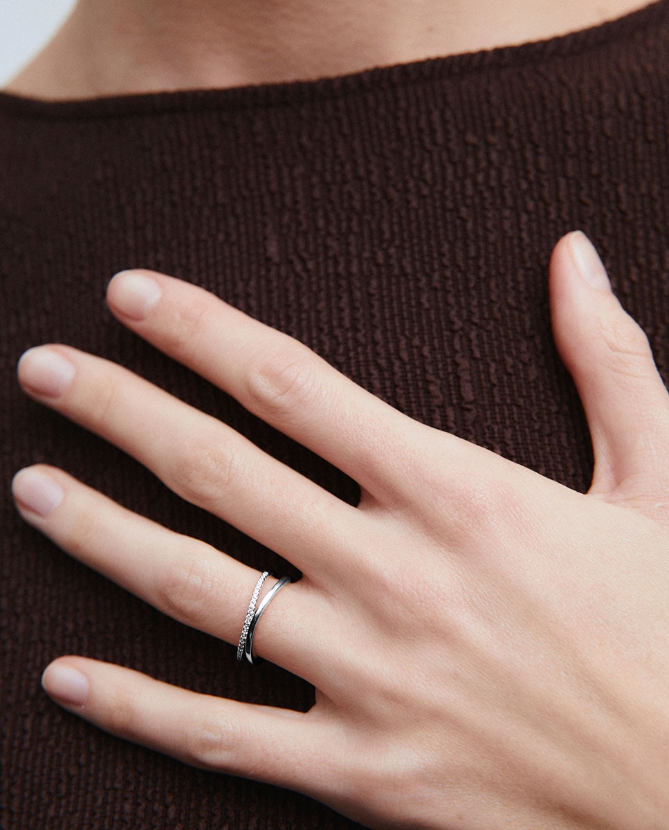 Imagen 2 de Anillo entrelazado dúo twin de plata de ley 925 con circonitas - Vidal & Vidal - Plata Plata