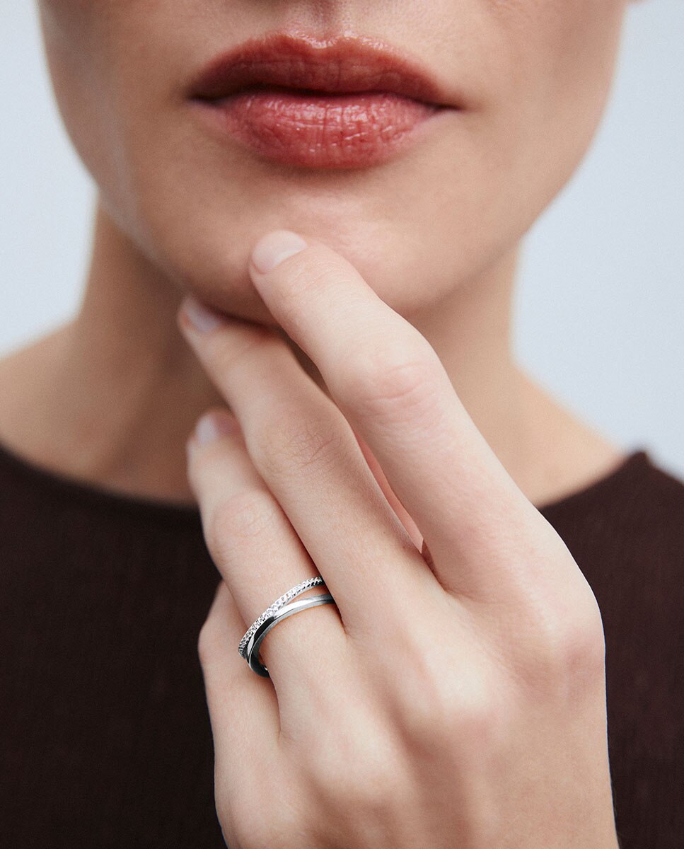 Imagen 3 de Anillo entrelazado dúo twin de plata de ley 925 con circonitas - Vidal & Vidal - Plata Plata
