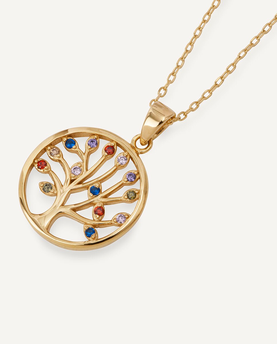 Colgante árbol de la vida de plata de ley 925 con baño en oro 18 kt y circonitas multicolores - Vidal & Vidal - Multicolor Multicolor-4