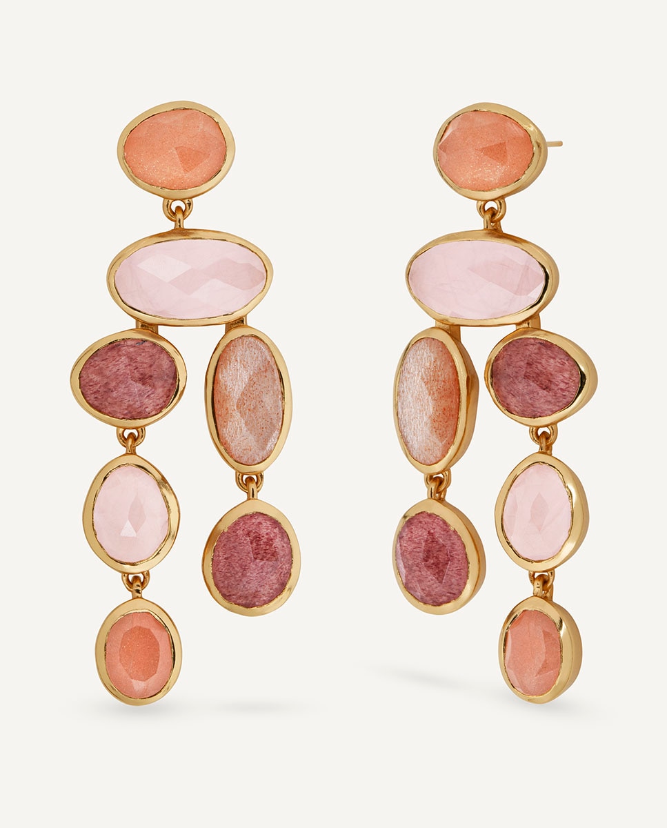 Pendientes largos peach bañados en oro de 18 kt con piedras naturales - Vidal & Vidal - Multicolor Multicolor-1