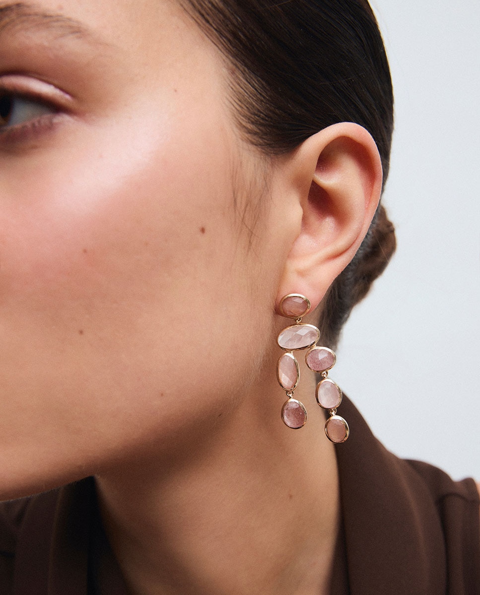 Pendientes largos peach bañados en oro de 18 kt con piedras naturales - Vidal & Vidal - Multicolor Multicolor-2