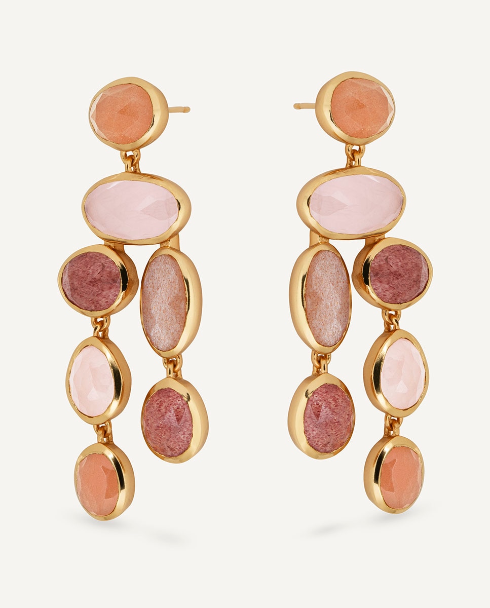 Pendientes largos peach bañados en oro de 18 kt con piedras naturales - Vidal & Vidal - Multicolor Multicolor-4
