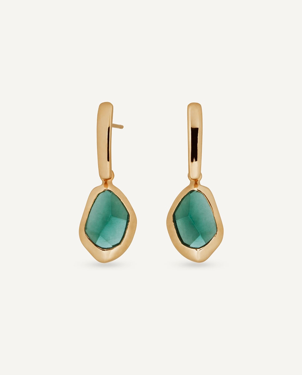 Pendientes oval flora bañados en oro de 18 kt con turmalina verde
