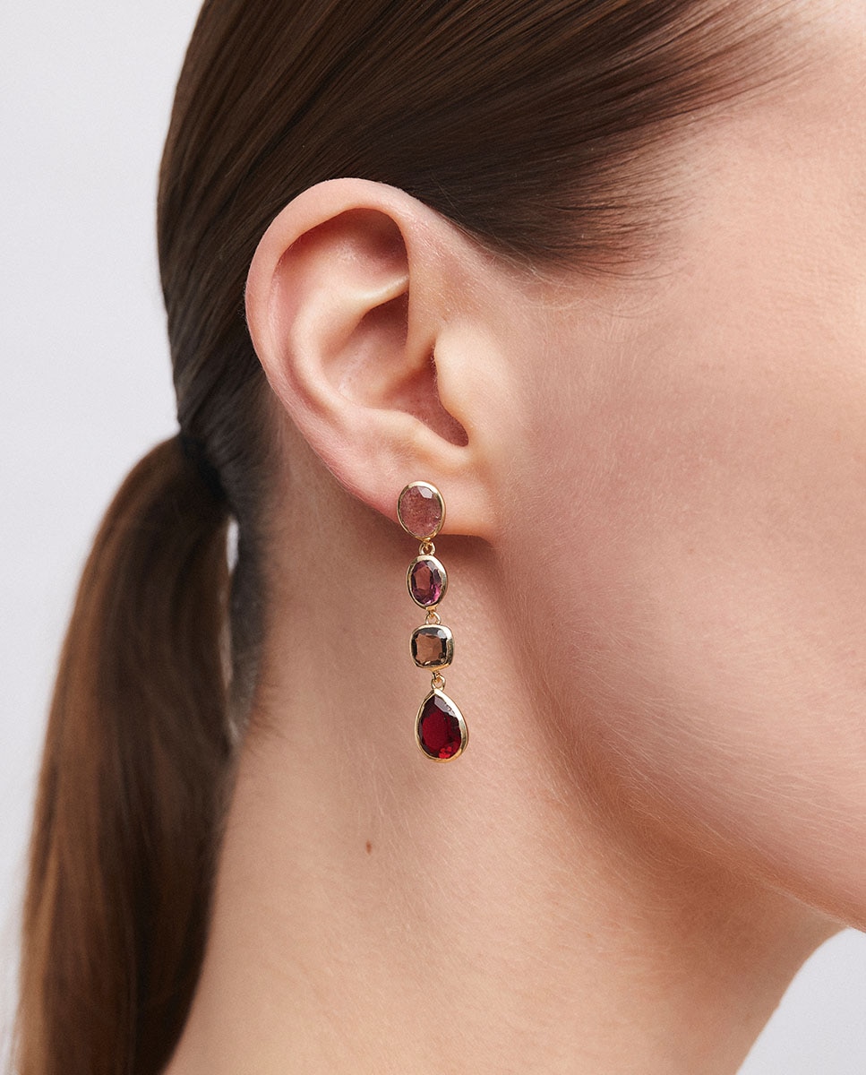 Pendientes largos rougea bañados en oro de 18 kt con piedras naturales - Vidal & Vidal - Multicolor Multicolor-2