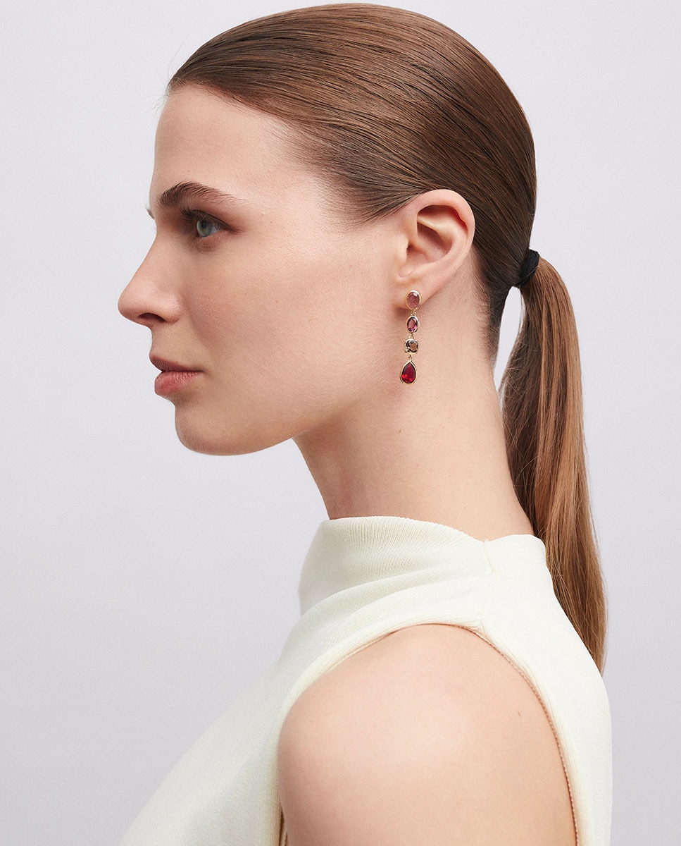 Pendientes largos rougea bañados en oro de 18 kt con piedras naturales - Vidal & Vidal - Multicolor Multicolor-3