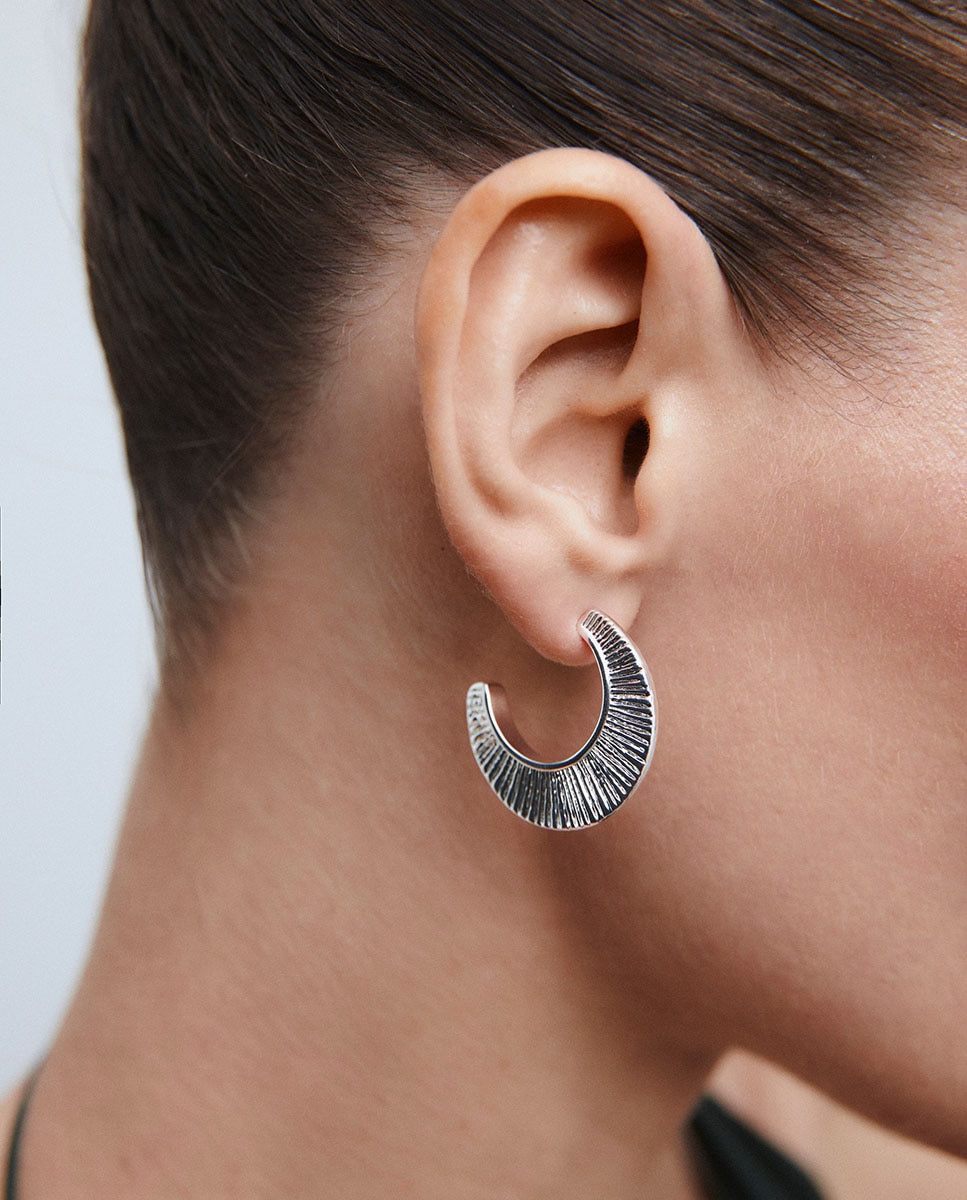 Pendientes aros semiluna horizonte bañados en plata de ley 925 - Vidal & Vidal - Plata Plata-2