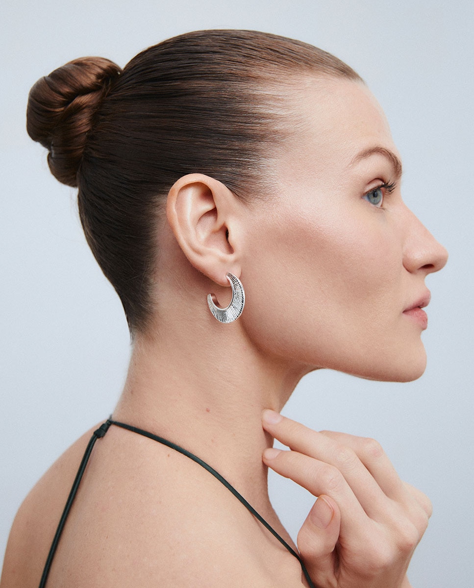 Pendientes aros semiluna horizonte bañados en plata de ley 925 - Vidal & Vidal - Plata Plata-3