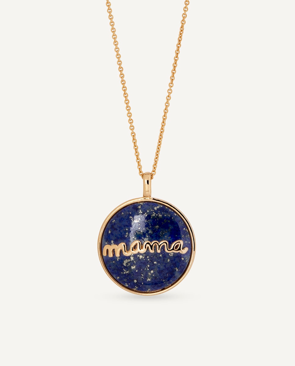 Imagen 0 de Colgante círculo mama de plata de ley 925 con baño en oro de 18 kt con lapislázuli azul Dorado