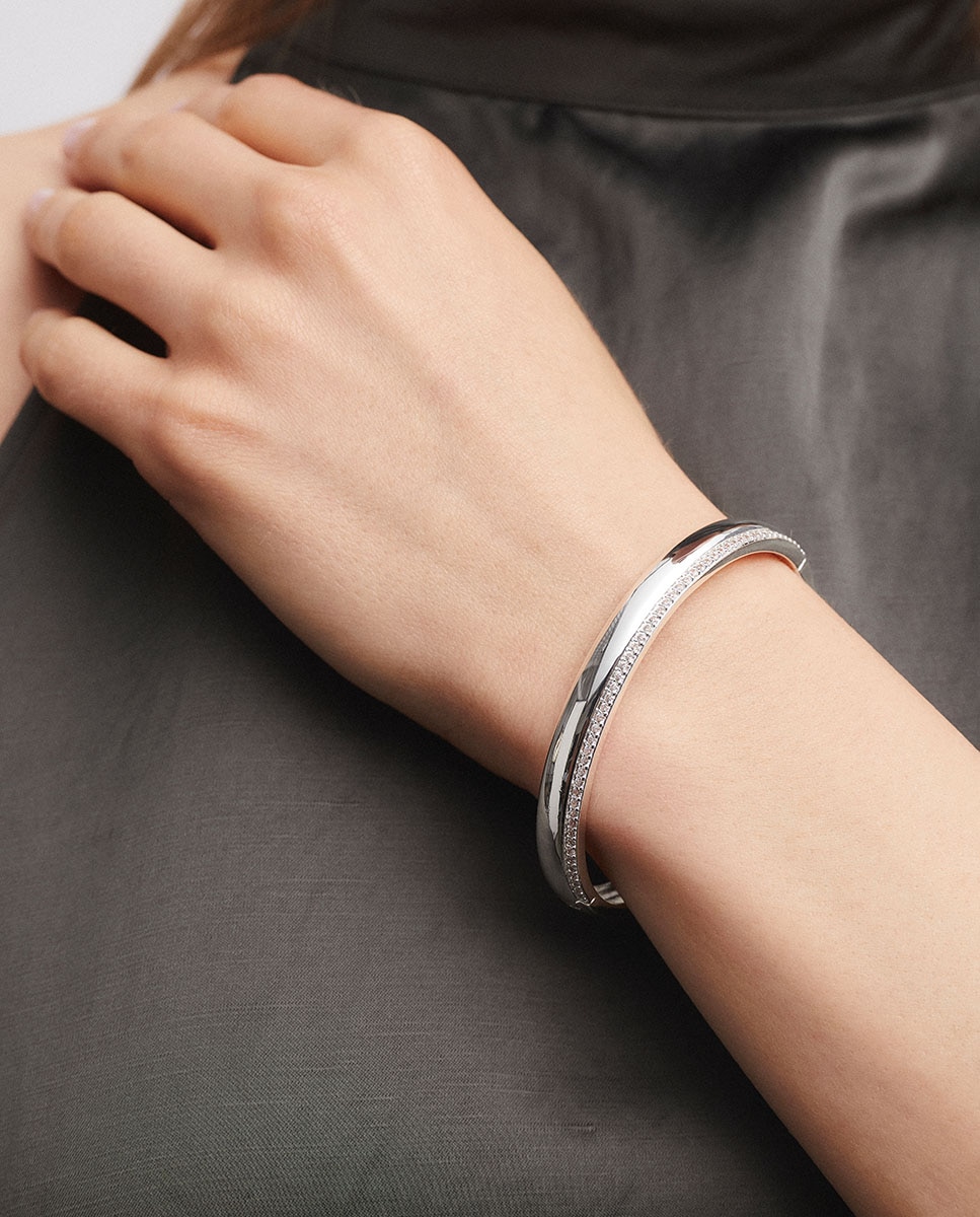 Brazalete rígido coctel bañado en plata de ley 925 con circonitas - Vidal & Vidal - Plateado Plateado-2