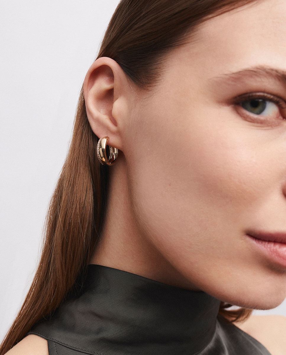 Pendientes mini de aro coctel bañados en oro de 18 kt con circonitas - Vidal & Vidal - Dorado Dorado-2