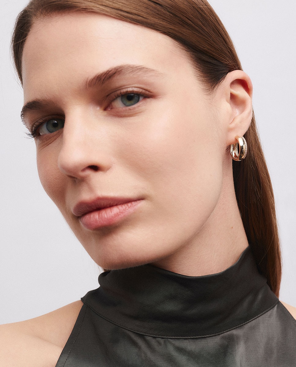 Pendientes mini de aro coctel bañados en oro de 18 kt con circonitas - Vidal & Vidal - Dorado Dorado-5