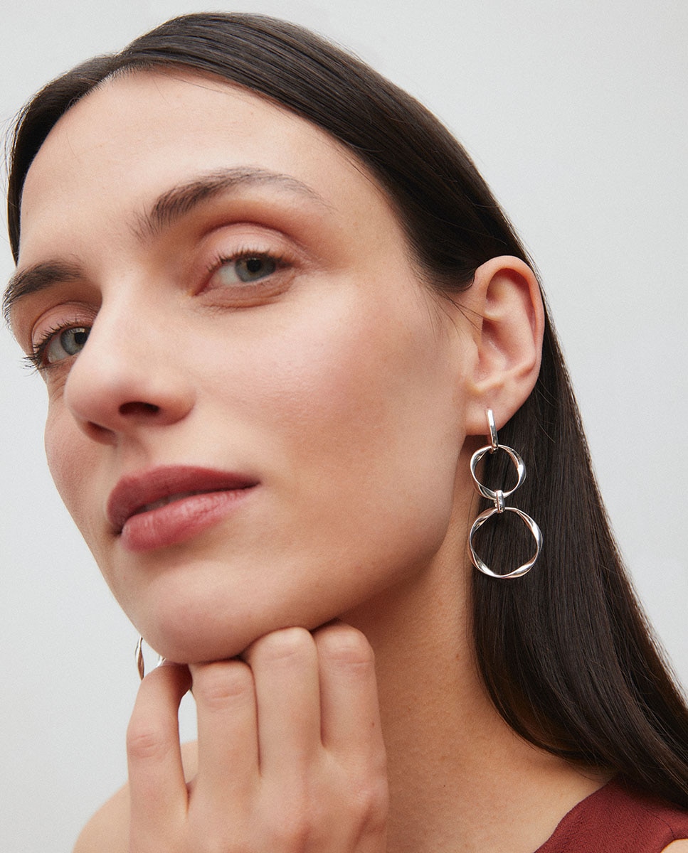 Pendientes largos aros saura bañados en plata de ley 925 Plateado-3