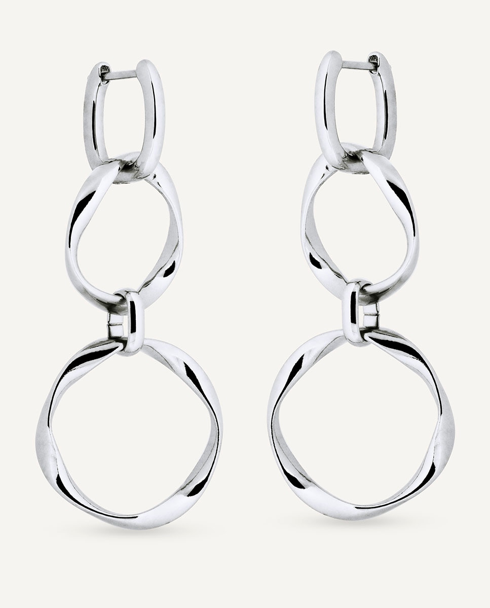 Pendientes largos aros saura bañados en plata de ley 925 Plateado-4