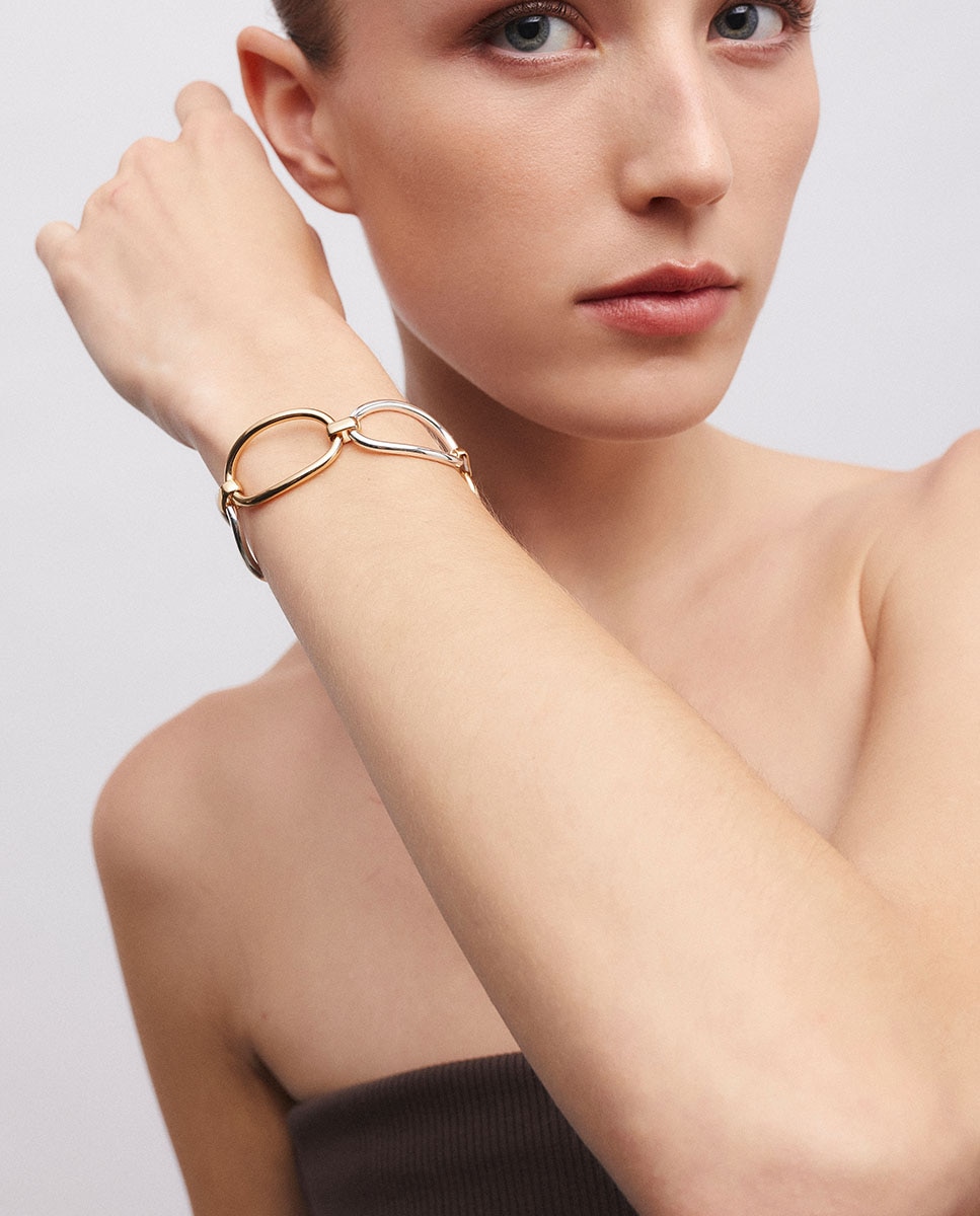 Pulsera de eslabones círculos ámbar dúo bañada en oro de 18 kt - Vidal & Vidal - Dorado Dorado-5