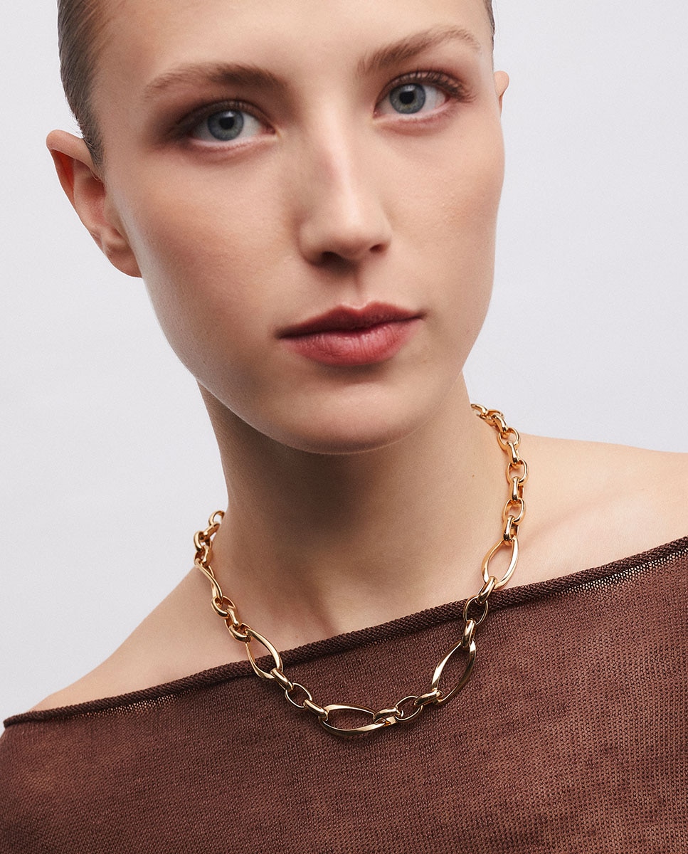Collar eslabones ocre bañado en oro de 18 kt - Vidal & Vidal - Dorado Dorado-2