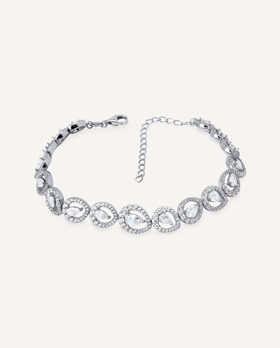 Imagen 1 de Pulsera riviere tear de plata de ley 925 con baño en platino y circonitas Plata