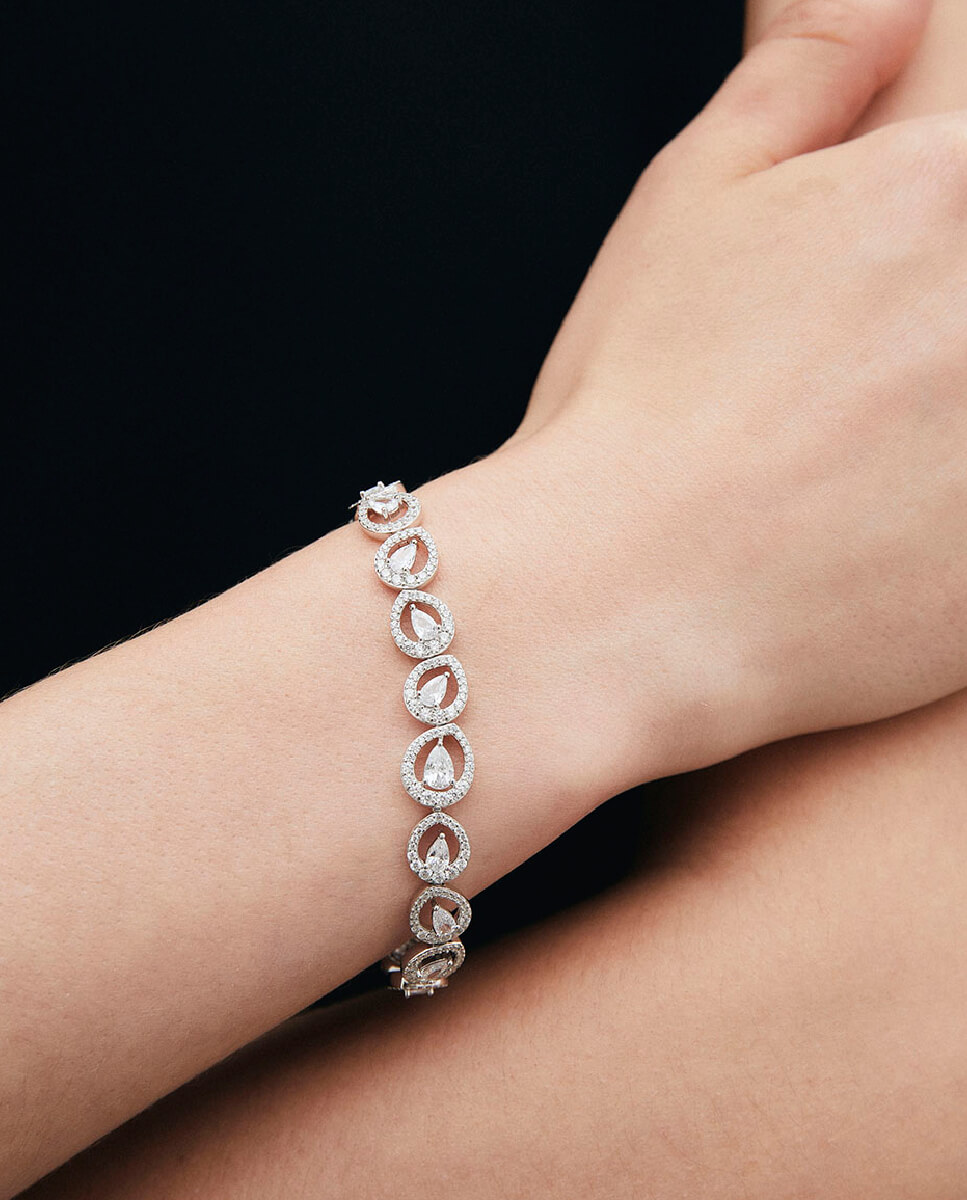 Imagen 2 de Pulsera riviere tear de plata de ley 925 con baño en platino y circonitas - Vidal & Vidal - Plata Plata