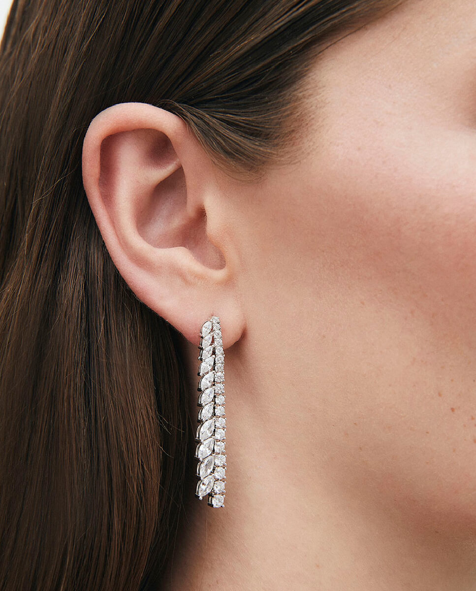 Pendientes largos llum de plata de ley 925 con baño en platino con circonitas - Vidal & Vidal - Plata Plata-2
