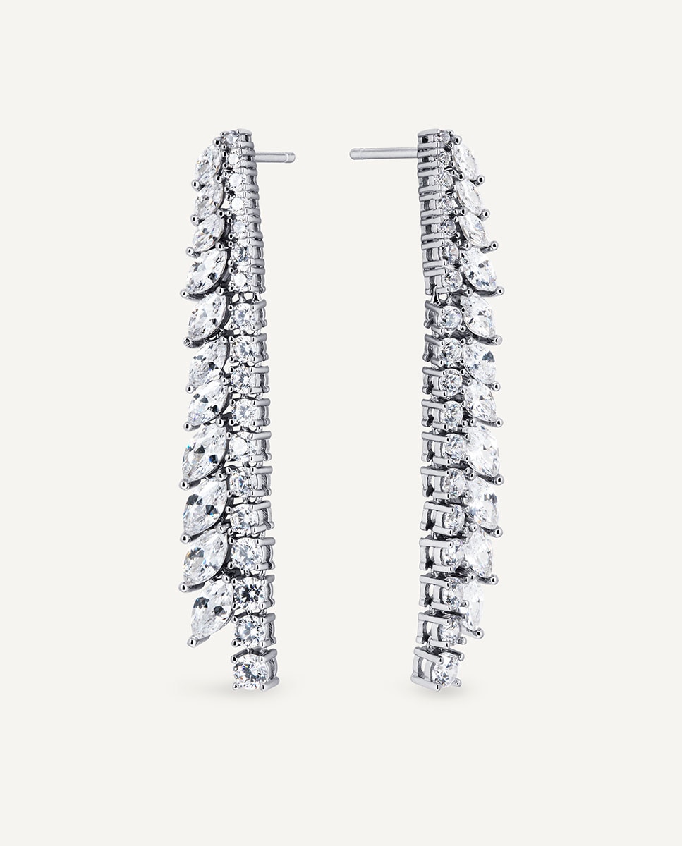 Pendientes largos llum de plata de ley 925 con baño en platino con circonitas - Vidal & Vidal - Plata Plata-4