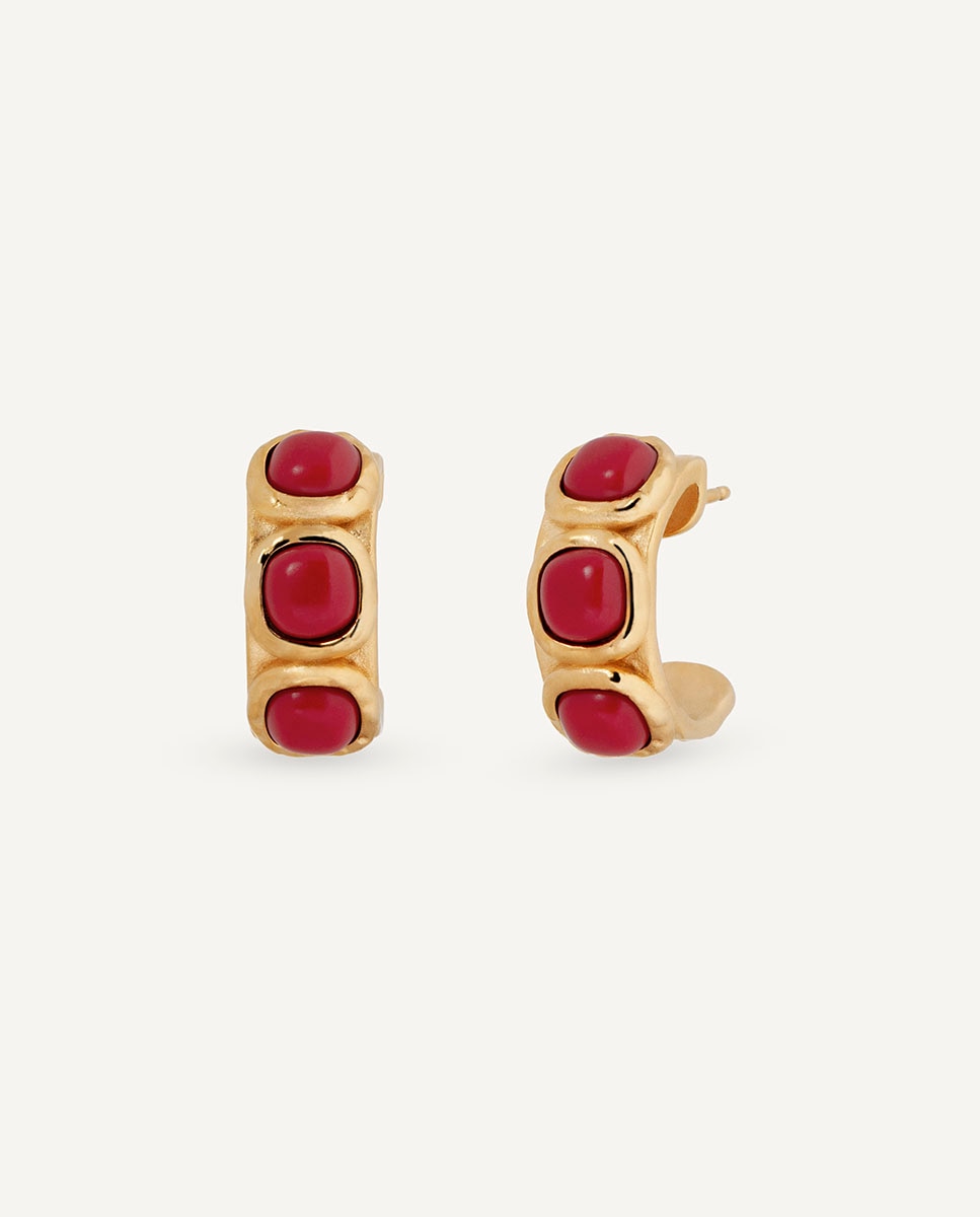 Imagen 0 de Pendientes semiluna zahara de maría g de jaime bañados en oro de 18 kt con coral sintético rojo Rojo