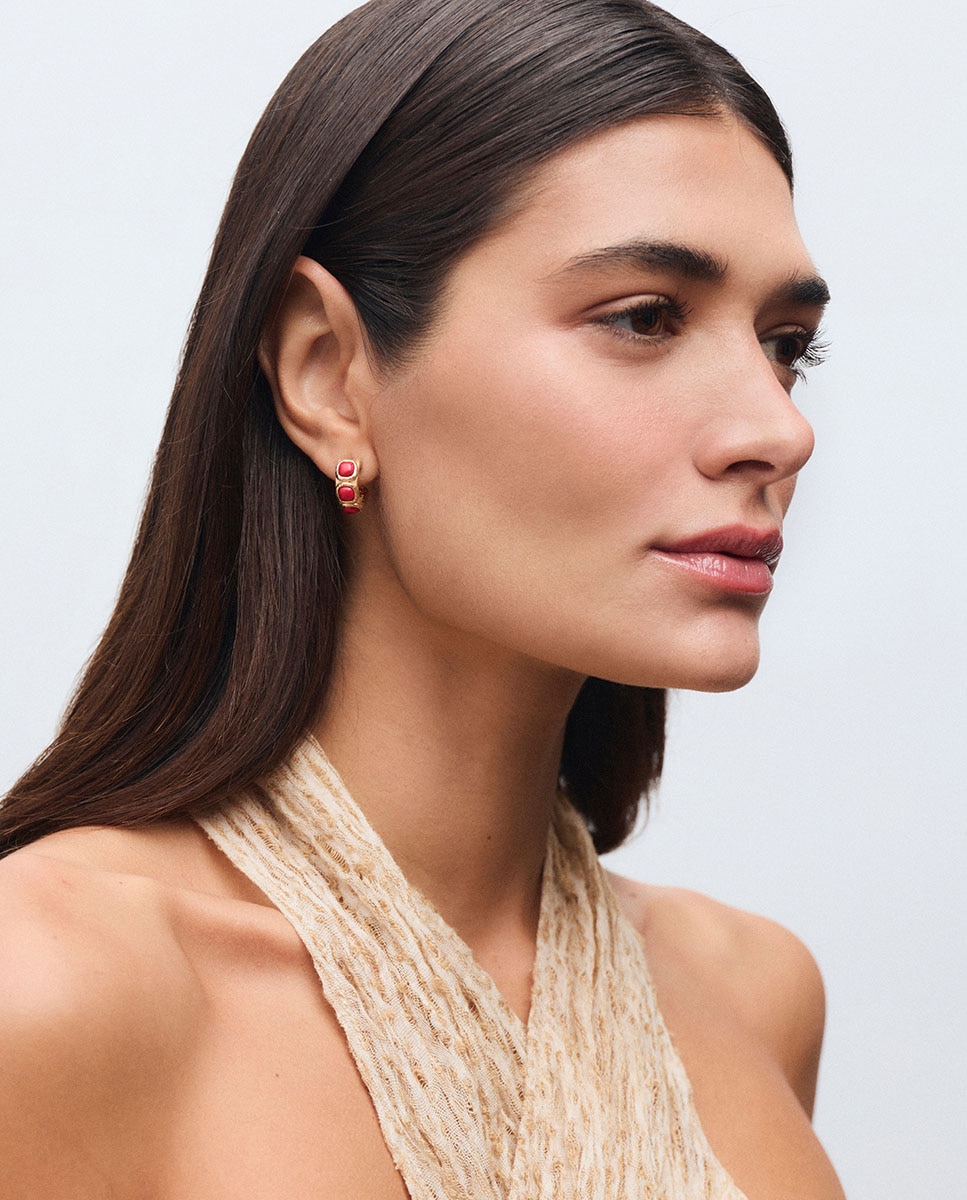 Pendientes semiluna zahara de maría g de jaime bañados en oro de 18 kt con coral sintético - Vidal & Vidal - Rojo Rojo-3