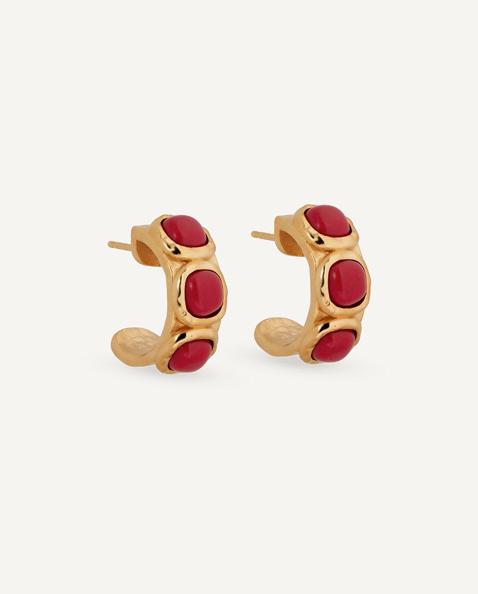 Pendientes semiluna zahara de maría g de jaime bañados en oro de 18 kt con coral sintético - Vidal & Vidal - Rojo Rojo-4