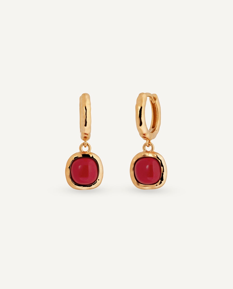 Pendientes aro zahara de maría g de jaime bañados en oro de 18 kt con coral sintético - Vidal & Vidal - Rojo Rojo-1