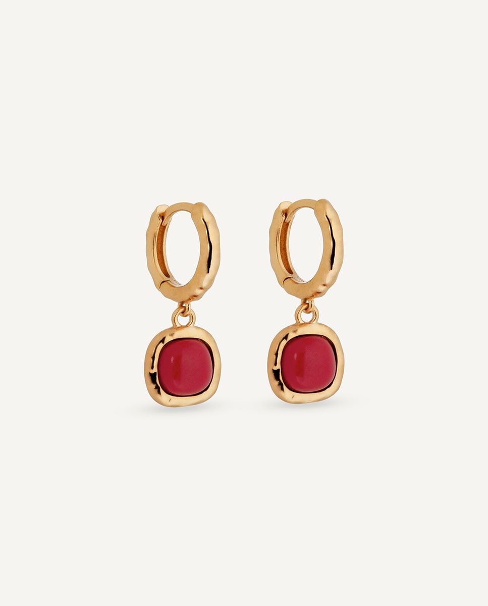 Pendientes aro zahara de maría g de jaime bañados en oro de 18 kt con coral sintético - Vidal & Vidal - Rojo Rojo-4