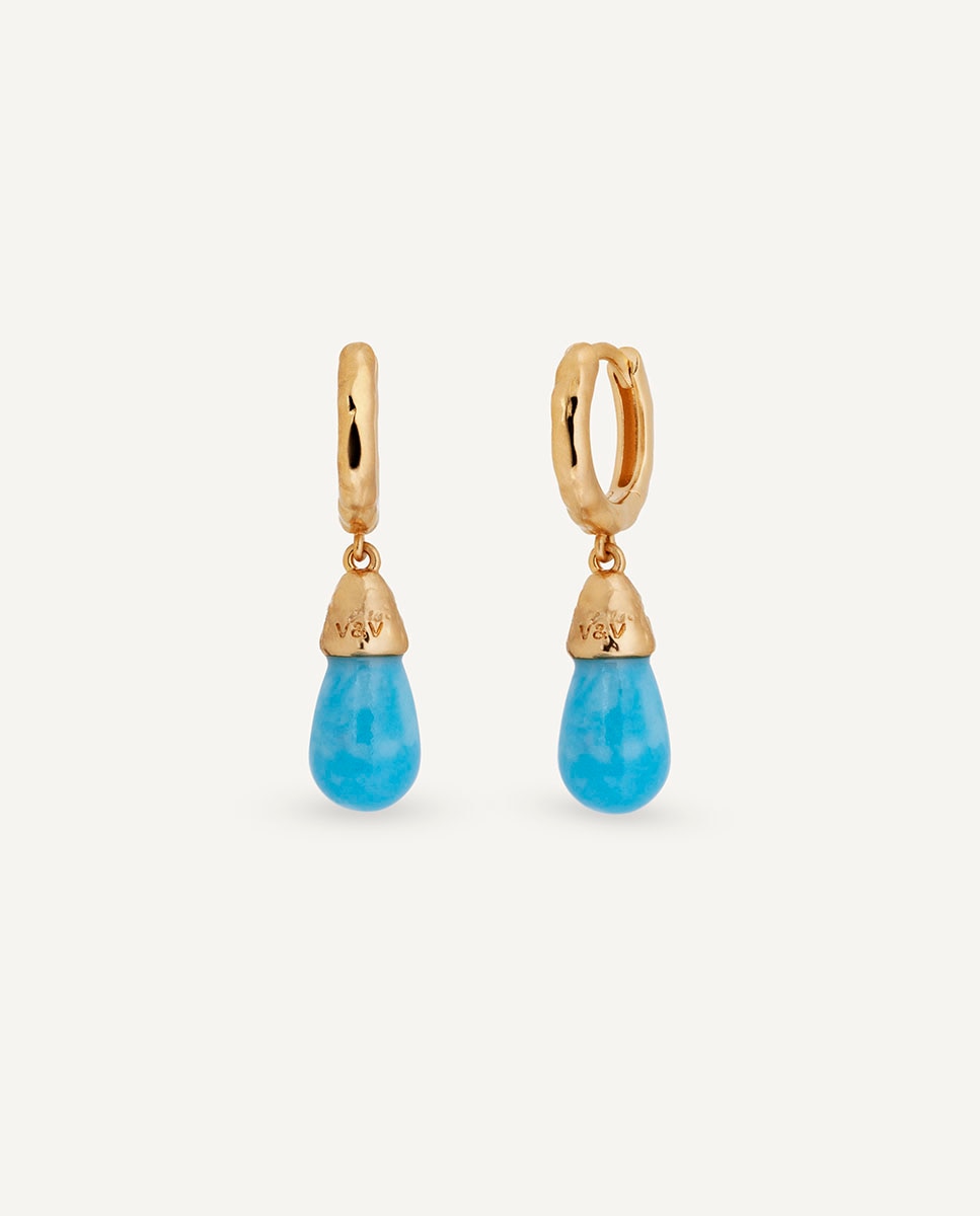 Pendientes oval turquesa de maría g de jaime bañados en oro de 18 kt con cuarzo larimar - Vidal & Vidal - Azul Azul-1