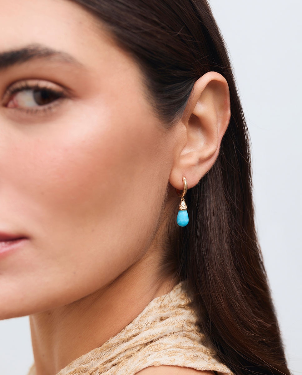 Pendientes oval turquesa de maría g de jaime bañados en oro de 18 kt con cuarzo larimar - Vidal & Vidal - Azul Azul-2