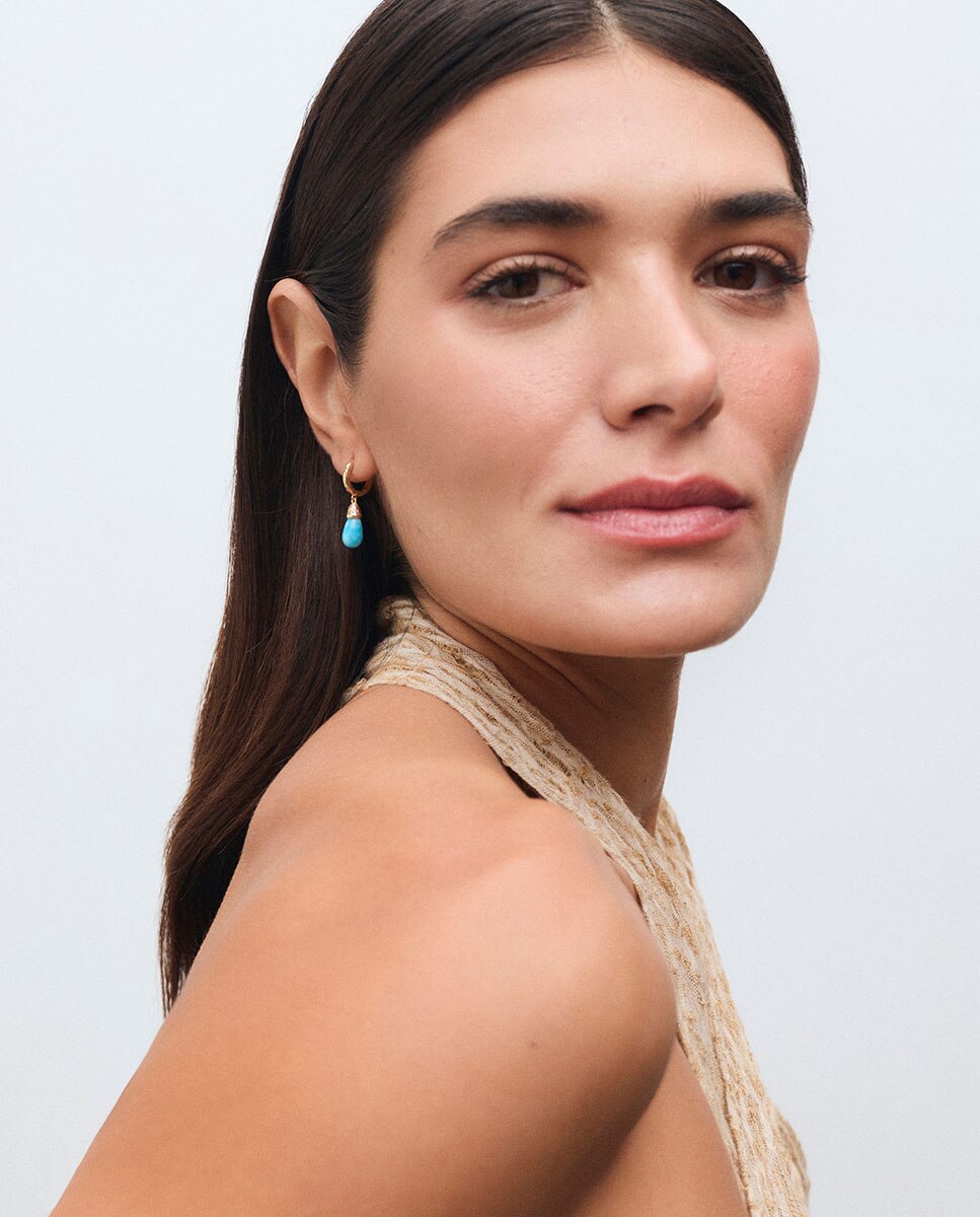 Pendientes oval turquesa de maría g de jaime bañados en oro de 18 kt con cuarzo larimar - Vidal & Vidal - Azul Azul-3