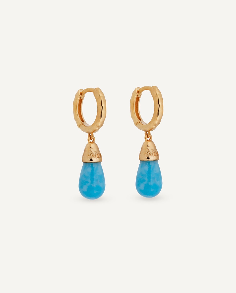 Pendientes oval turquesa de maría g de jaime bañados en oro de 18 kt con cuarzo larimar - Vidal & Vidal - Azul Azul-4