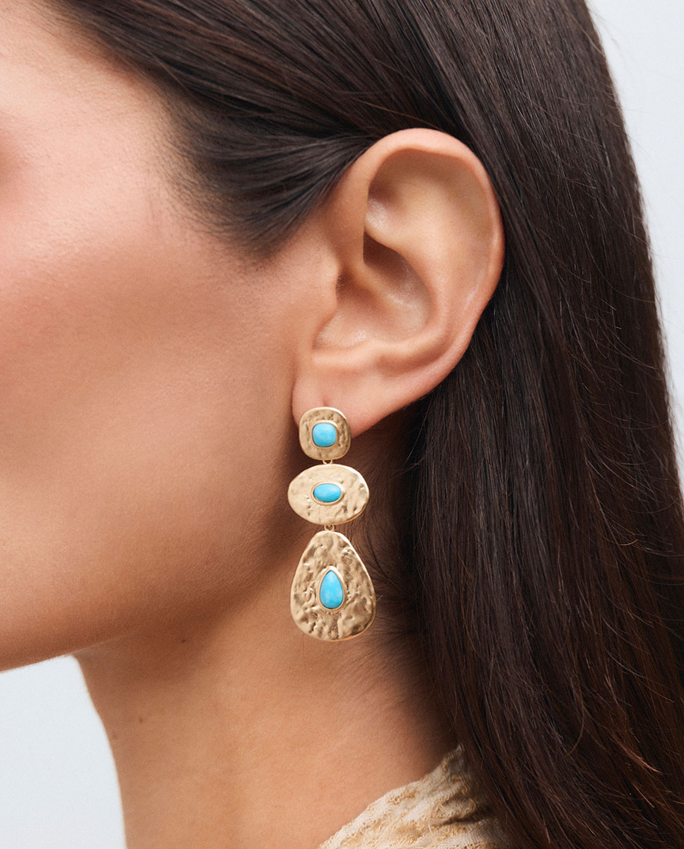 Pendientes volumen turquesa de maría g de jaime bañados en oro de 18 kt con cuarzo larimar - Vidal & Vidal - Azul Azul-2