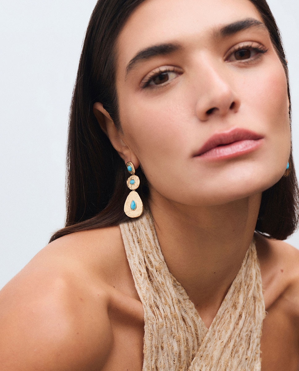 Pendientes volumen turquesa de maría g de jaime bañados en oro de 18 kt con cuarzo larimar - Vidal & Vidal - Azul Azul-3