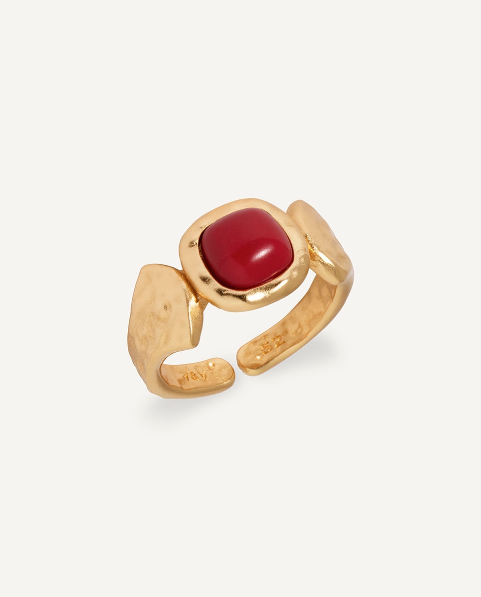 Imagen 1 de Anillo zahara de maría g de jaime bañado en oro de 18 kt con coral sintético rojo - Vidal & Vidal - Azul Azul