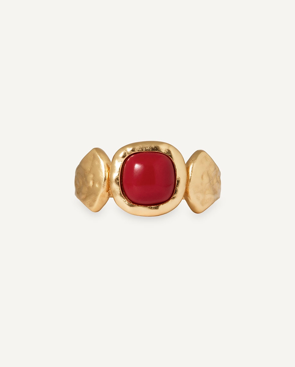 Imagen 4 de Anillo zahara de maría g de jaime bañado en oro de 18 kt con coral sintético rojo - Vidal & Vidal - Azul Azul