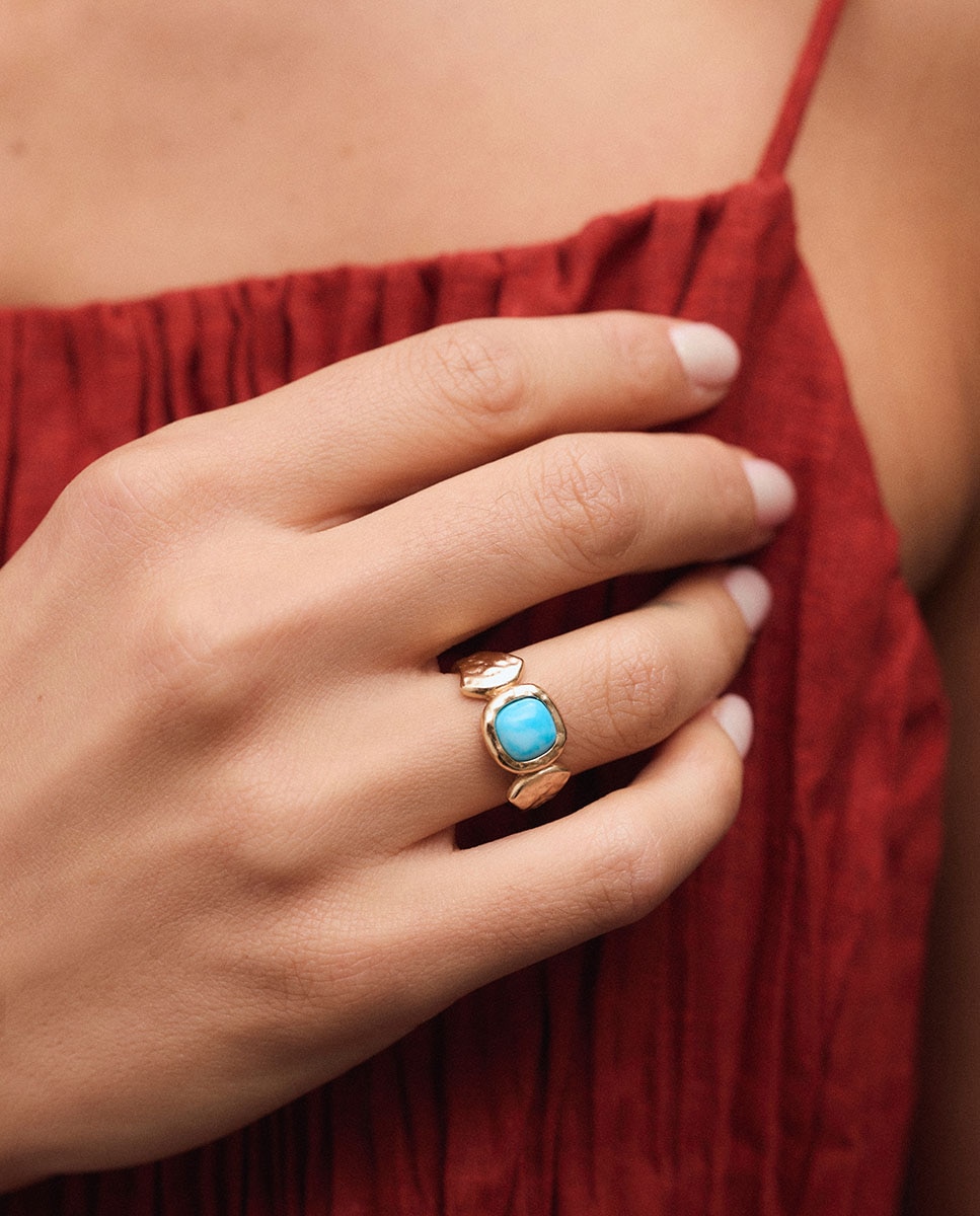 Imagen 2 de Anillo turquesa de maría g de jaime bañado en oro de 18 kt con cuarzo larimar - Vidal & Vidal - Azul Azul