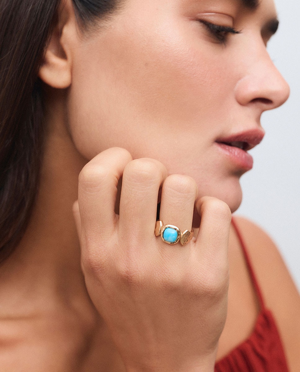 Imagen 3 de Anillo turquesa de maría g de jaime bañado en oro de 18 kt con cuarzo larimar - Vidal & Vidal - Azul Azul