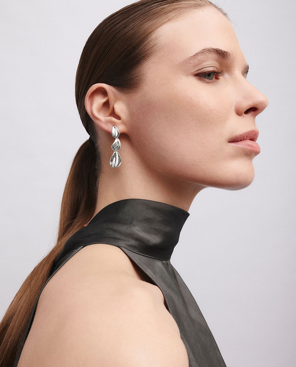 Pendientes largos plisé bañados en plata de ley 925 - Vidal & Vidal - Plateado Plateado-5