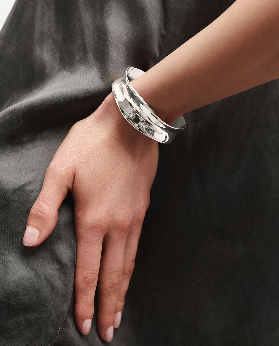 Brazalete rígido plisé bañado en plata de ley 925 - Vidal & Vidal - Plateado Plateado-2